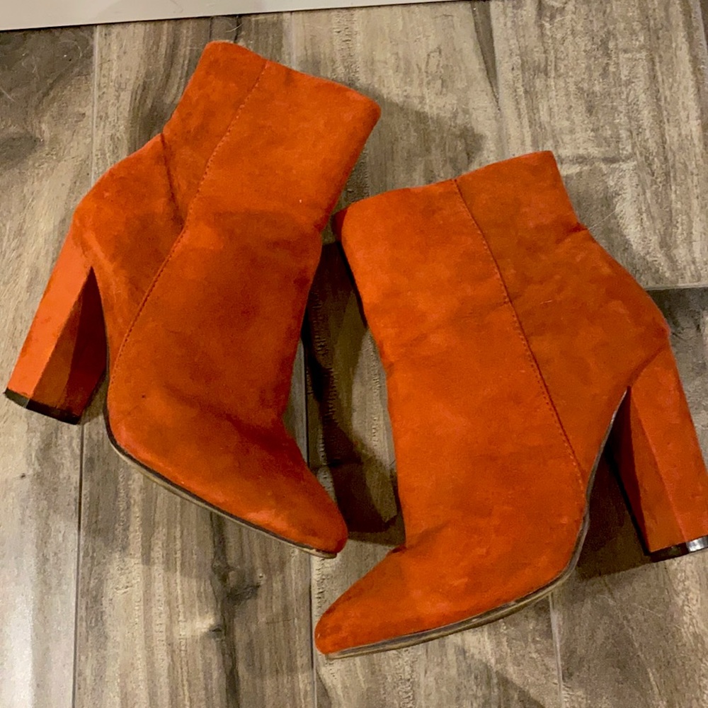 Orange Suede Booties